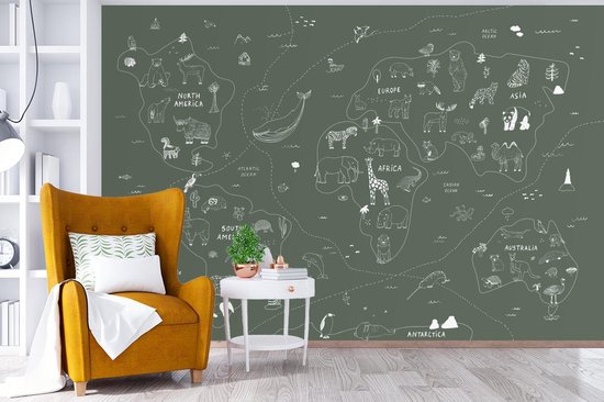 Fond d' écran - Carte Papier peint photo - Monde - Enfants - Vert - Largeur 450 cm x Hauteur 300 cm