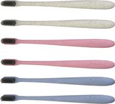 Elicious® - Tandenborstel - Tarwestro - Duurzaam - Kleinere Borstel - Milieuvriendelijk - Biologisch Afbreekbaar - Set van 6 - 3 Kleuren