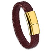 Victorious Handgevlochten Leren Armband Heren – Rood Bruin Leer – Rood/Bruin/Goud – 22cm