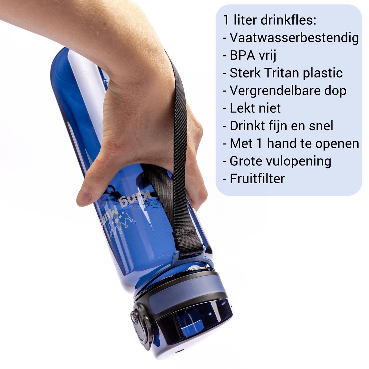 King Mungo Drinkfles 1 Liter Transparant Donkerblauw thumbnail 3