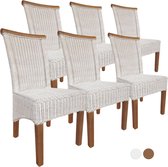 Pippa Design Eetkamerstoel - rotan - wit met naturel rand - set van 6