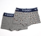 Woody duopack boxershort jongens - grijs + wasbeer - 212-1-CLD-Z/058 - maat 128