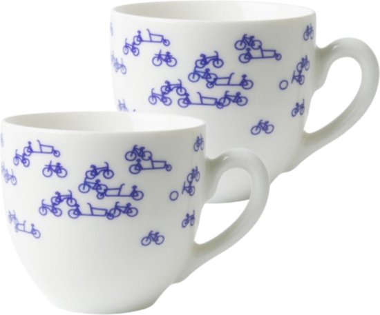 Koffiekopjes - set van 2 - koffiemokken - kopjes - fiets - Holland - Delfts blauw - Hollandse cadeautjes - Holland souvenir - Moederdag cadeau voor mama