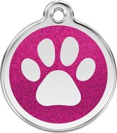 Paw Print Hot Pink glitter hondenpenning medium/gemiddeld dia. 3 cm RedDingo