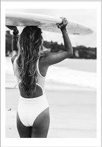 Surfergirl (21x29,7cm) - Wallified - Tropisch - Poster - Print - Wall-Art - Woondecoratie - Kunst - Posters