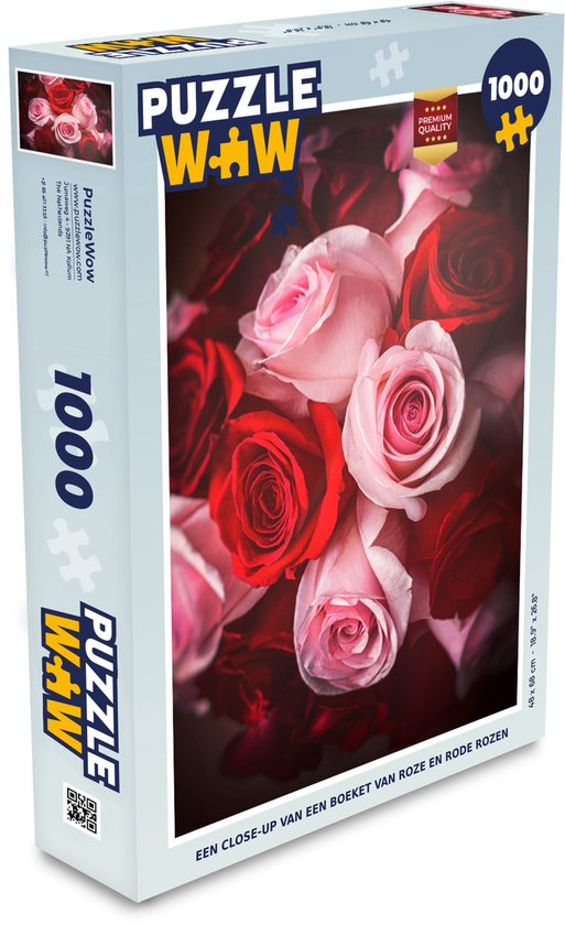 Puzzle Rose rose 1000 pièces - Un gros plan d'un bouquet de roses roses et  rouges | bol.com