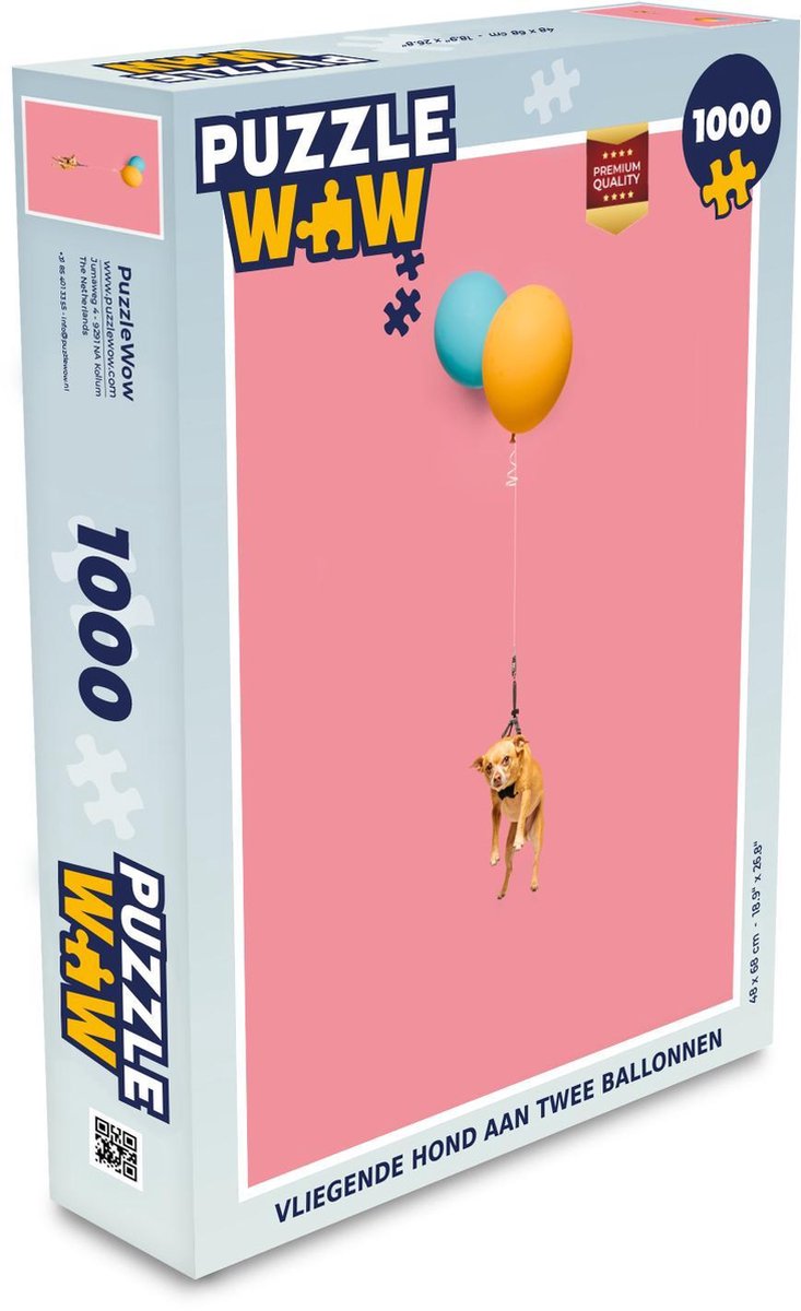 Afbeelding van product Puzzel 1000 stukjes volwassenen Abstracte Honden 1000 stukjes - Vliegende hond aan twee ballonnen - PuzzleWow heeft +100000 puzzels