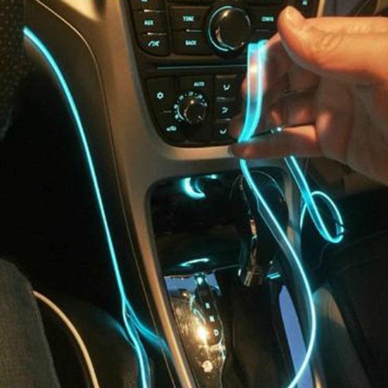 LED -- Fil EL -- 5 mètres -- Eclairage intérieur de voiture -- Blue glace  -- Connexion