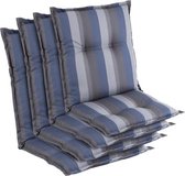 Blumfeldt Prato Tuinkussen - Set van 4 stoelkussen - zitkussen - lage rug tuinstoel - 50 x 100 x 8cm - UV bestendig polyester - blauw