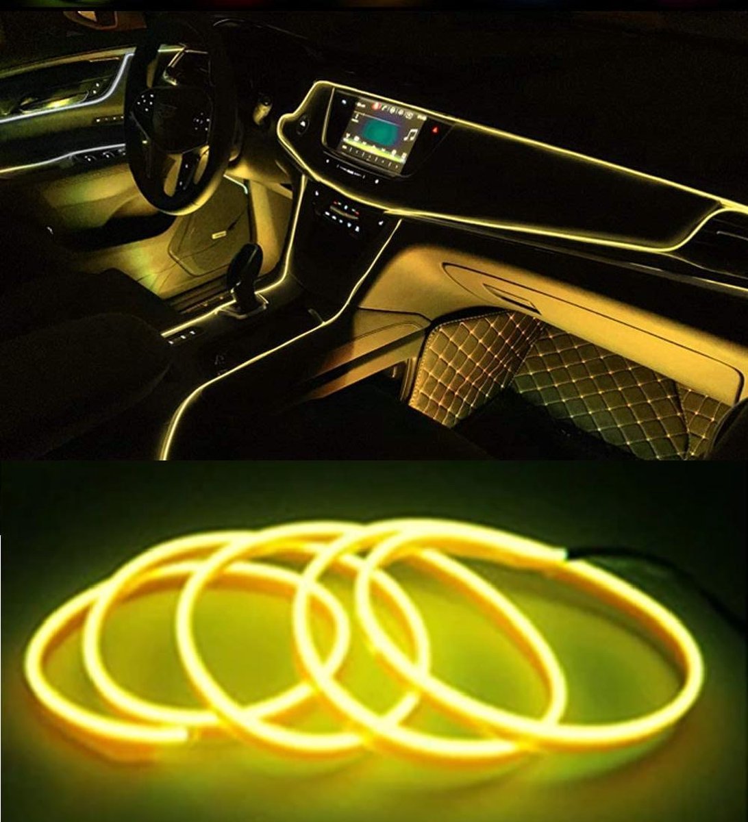 LED strip -- EL Wire -- 5 Meter -- Auto interieur verlichting -- Geel -- Sigaret Aansluiting
