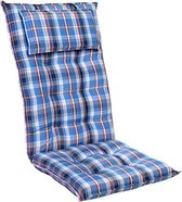 blumfeldt Sylt Tuinkussen -  stoelkussen - zitkussen - hoge rugleuning hoofdkussen - 50 x 120 x 9cm - UV bestendig polyester - blauw / wit