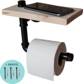 Wc Rolhouder Zwart - Wc Rol Houder - Toiletrolhouder Met Plankje - Toiletrolhouder Zwart - WC Rolhouder Hout