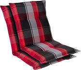 blumfeldt Prato Tuinkussen - Set van 2 stoelkussen - zitkussen - lage rug tuinstoel - 50 x 100 x 8 cm - UV-bestendig polyester - Rood / Zwart