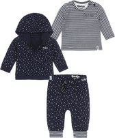 Dirkje Bio Basic SET(3delig) Vest en broek met dezelfde print, gestreept shirt- Maat 80
