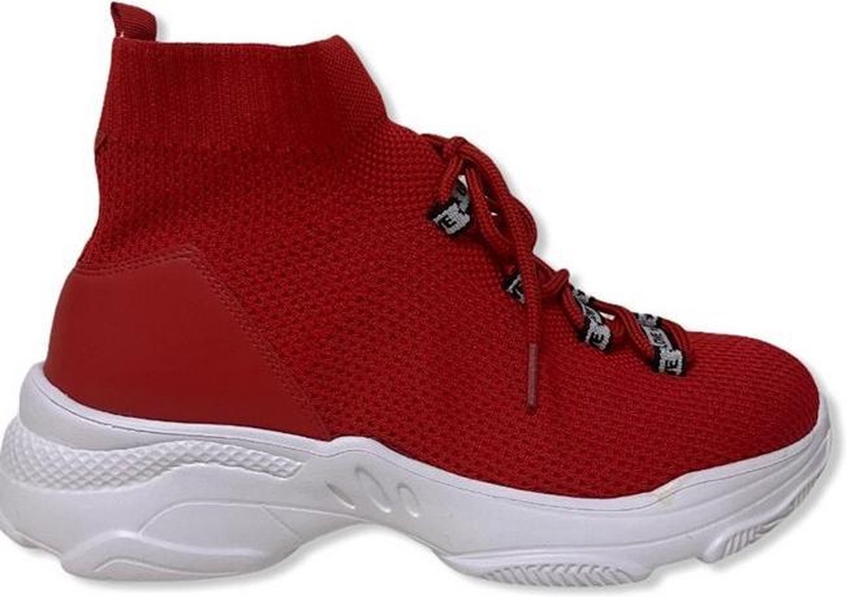 Hoge Sneaker rood met hoge zool Aansluitende schoen Dames - Maat 38