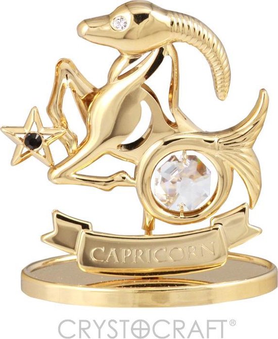 Signe du zodiaque Capricorne (Capricorne) plaqué or 24 carats avec cristaux Swarovski