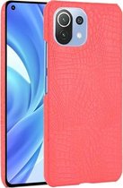 Voor Geschikt voor Xiaomi Mi 11 Lite schokbestendige krokodiltextuur pc + PU-hoes (rood)