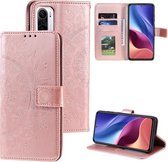 Voor Xiaomi Redmi K40 Totem Bloem Reliëf Horizontale Flip TPU + PU Lederen Case met Houder & Kaartsleuven & Portemonnee (Rose Goud)