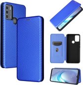 Voor Motorola Moto G50 Carbon Fiber Texture Magnetische Horizontale Flip TPU + PC + PU Leather Case met Card Slot (Blue)