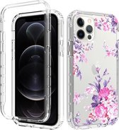 2 in 1 hoog transparant geverfd schokbestendig pc + TPU beschermhoes voor iPhone 12/12 Pro (rozenbloem)