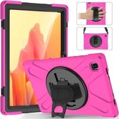 Voor Samsung Galaxy Tab A7 10.4 2020 T500 / T505 Schokbestendig Kleurrijk Siliconen + PC Beschermhoes met Houder & Schouderriem & Handriem & Schermbeschermer (Rose Rood)