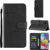 Voor Samsung Galaxy A51 5G Stiksels Kalf Textuur Gesp Horizontale Flip Lederen Case met Houder & Kaartsleuven & Portemonnee & Lanyard (Zwart)