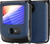 Voor Motorola Razr 5G Leather Texture + PC Full Coverge Folding Case (Blue Cross Texture)