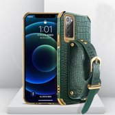 Voor Samsung Galaxy Note20 gegalvaniseerde TPU krokodillenpatroon lederen tas met polsband (groen)