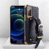 Voor Samsung Galaxy Note20 gegalvaniseerde TPU krokodillenpatroon lederen tas met polsband (zwart)