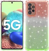Voor Samsung Galaxy A72 5G / 4G gradiënt glitter poeder schokbestendig TPU beschermhoes (oranje groen)