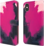 Aquarel patroon horizontale flip lederen tas met houder & kaartsleuf & portemonnee voor iPhone X / XS (bessenkleur)