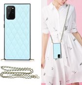 Voor Samsung Galaxy S20 Elegant Rhombic Pattern Microfiber Leather + TPU Shockproof Case met Crossbody Strap Chain (Blauw)