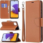 Voor Samsung Galaxy A22 5G Litchi Textuur Pure Kleur Horizontale Flip Lederen Case met Houder & Kaartsleuven & Portemonnee & Lanyard (Bruin)