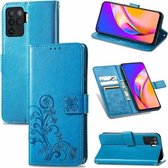 Voor OPPO A94 4G / F19 Pro vierbladige sluiting reliëf gesp mobiele telefoon bescherming lederen tas met lanyard & kaartsleuf & portemonnee & beugel functie (blauw)