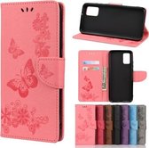 Voor Samsung Galaxy A32 5G vlinders reliëf horizontale flip lederen tas met houder & kaartsleuven & portemonnee (roze)