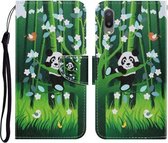 Voor Samsung Galaxy A02 Gekleurde Tekening Patroon Horizontale Flip PU Lederen Case met Houder & Kaartsleuven & Portemonnee & Lanyard (Panda)