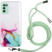 Voor Samsung Galaxy A02s hol marmerpatroon TPU schokbestendig beschermhoes met nekriem touw (groen)