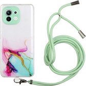 Voor Xiaomi Mi 11 Holle marmerpatroon TPU schokbestendige beschermhoes met draagkoord (groen)