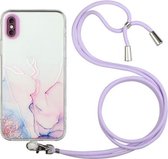 Holle marmeren patroon TPU schokbestendige beschermhoes met nekriem touw voor iPhone XS Max (roze)
