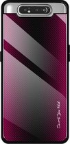 Voor Galaxy A80 / A90 Texture Gradient Glass beschermhoes (Rose Red)