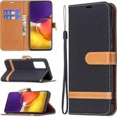 Voor Samsung Galaxy A82 5G Kleuraanpassing Denim Textuur Horizontale Flip Leren Case met Houder & Kaartsleuven & Portemonnee & Lanyard (Zwart)