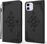 Reliëf Fortune Flower Pattern Horizontale Flip Leather Case met houder & kaartsleuf & portemonnee & lanyard voor iPhone 11 (zwart)