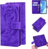 Voor Xiaomi Mi 11 Lite Tiger Embossing Pattern Horizontale flip lederen tas met houder & kaartsleuven & portemonnee (paars)