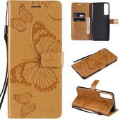 Voor LG Stylo 7 5G / 4G Pressed Printing Butterfly Pattern Horizontale Flip PU Leather Case met houder & kaartsleuven & portemonnee & Lanyard (geel)
