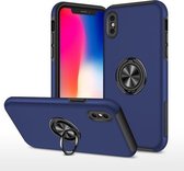 PC + TPU schokbestendige magnetische beschermhoes met onzichtbare ringhouder voor iPhone XS / X (blauw)