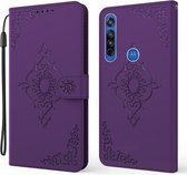 Voor Motorola Moto G8 Reliëf Fortuin Bloem Patroon Horizontale Flip Leren Case met Houder & Kaartsleuf & Portemonnee & Lanyard (Paars)