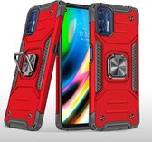 Motorola Moto G9 Plus magnetisch pantser schokbestendig TPU + pc-hoesje met metalen ringhouder (rood)