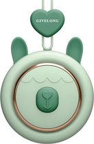 GIVELONG Hangende nek Mini oplaadbare USB-ventilator Kinderen draagbare bladloze ventilator (konijn (groen))