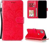 Voor Motorola Moto G 5G Kant Bloem Embossing Patroon Horizontale Flip Leren Case met Houder & Kaartsleuven & Portemonnee & Fotolijst (Rood)