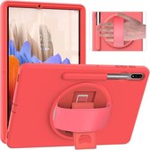 Voor Samsung Galaxy Tab S7 + SM-T970 360 graden rotatie PC + TPU beschermhoes met houder & polsband & penhouder (roze)